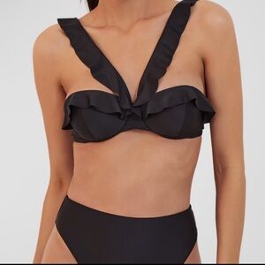 Vix-Ruffled Black Bikini Top